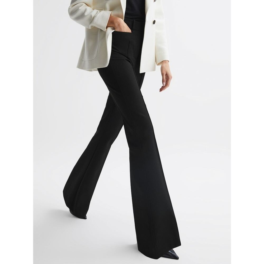 Reiss High Rise Flare Black Trouser Pants US 2
